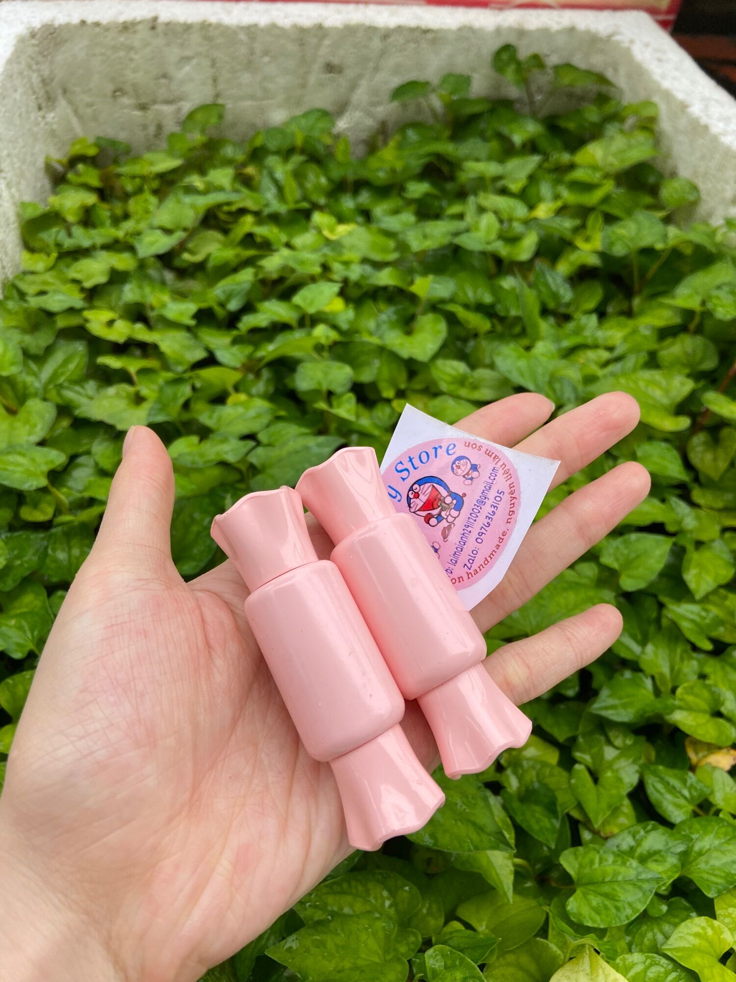 2 vỏ son kem hình kẹo màu hồng_ nguyên liệu làm son handmade