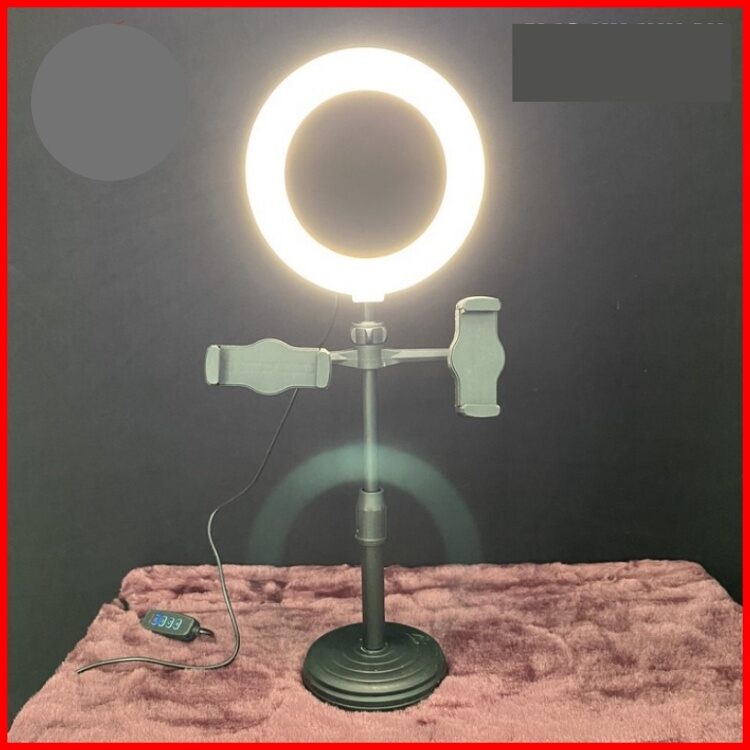 Đèn led livestream để bàn 2 kẹp điện thoại