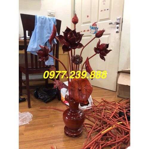 Hoa Sen bằng gỗ hương 1 bình