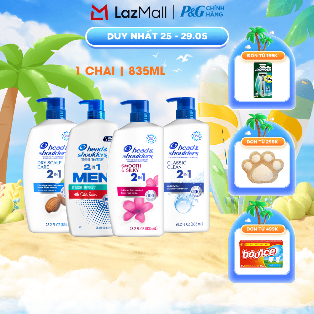 Dầu Gội Xả HEAD  SHOULDERS Nhập Khẩu Mỹ Sạch Gàu 2IN1 Hương Smooth  Silky/ Old Spice Pure Sport/ Classic Clean/ Dry Scalp Care Chai 835ML