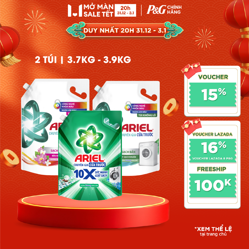  Combo 2 Nước Giặt Cửa Trước ARIEL Ngăn Lem Màu Quần Áo Siêu Thơm Hương Downy Nắng Sớm  Hương Sen Nhài  Oải Hương Túi 3.9KG  3.7KG 