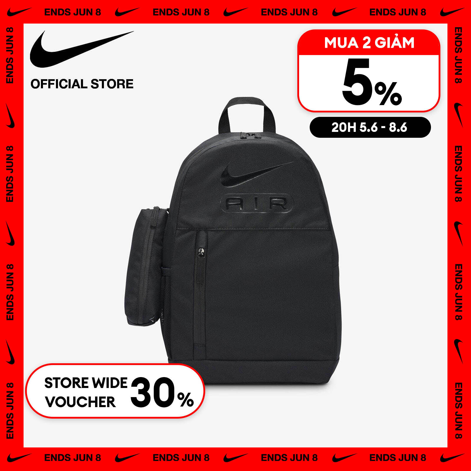   6.6-8.6| VOUCHER 30% & MUA 2 GIẢM 5%  Ba Lô Nike Kids' Air Elemental Big Kids' Grade School Backpack  18L  - Black 