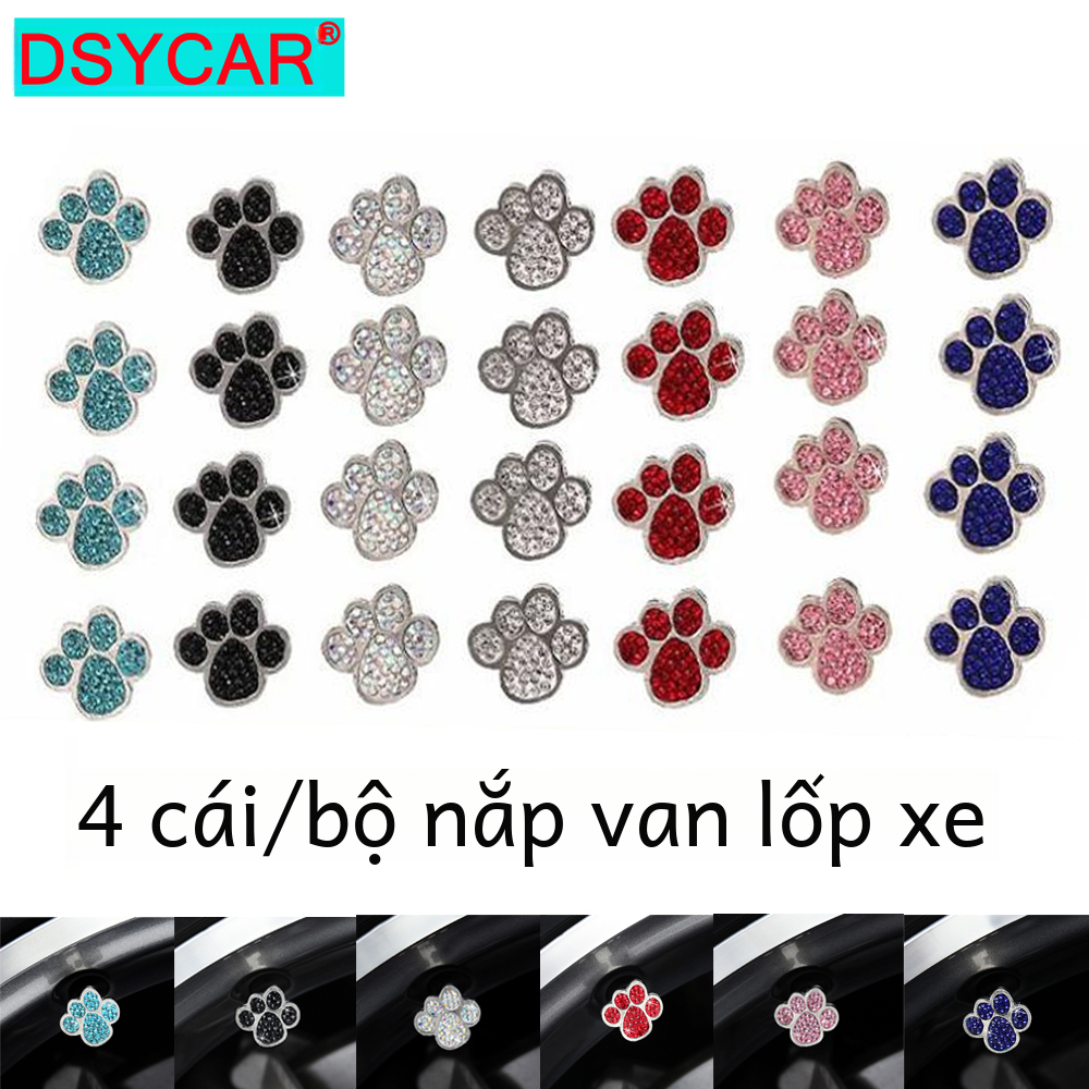 Dsycar 4 Bộ Handmade Kim Cương Giả Lốp Xe Ô Tô Nắp Van Chống Bụi Paw Thân Kim Cương Không Mũ Dành Cho Tăng Cường xe Bánh Xe Bảo Vệ Lốp Xe