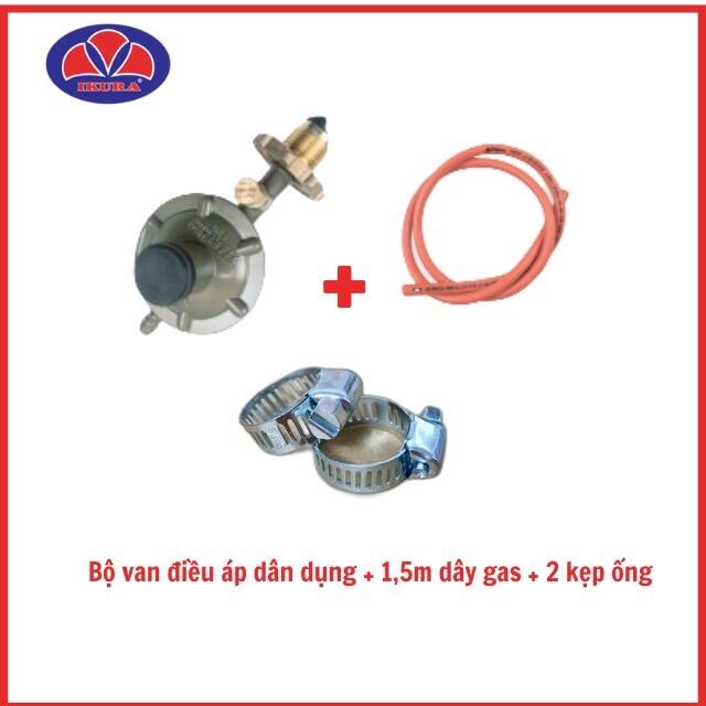 [HCM]Bộ Van Dây Gas điều áp dân dụng IKURA (tặng 2 vòng siết)