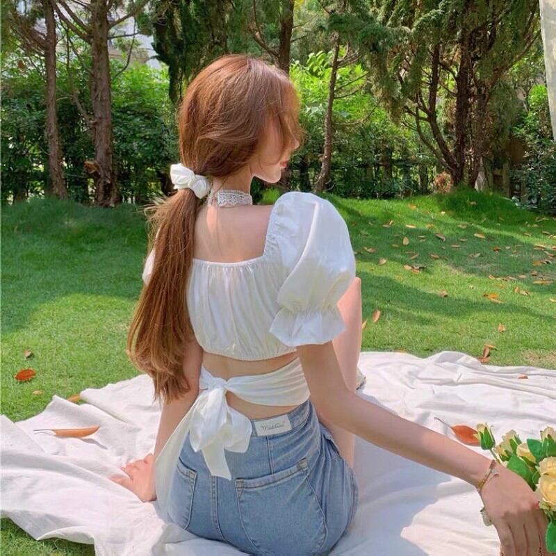 Áo Tay Phồng Dây Cột Eo Croptop