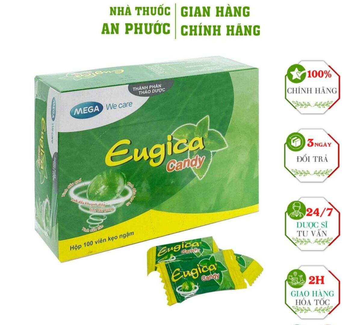 Kẹo Ngậm Thảo Dược Eugica giảm ho hộp 100 viên