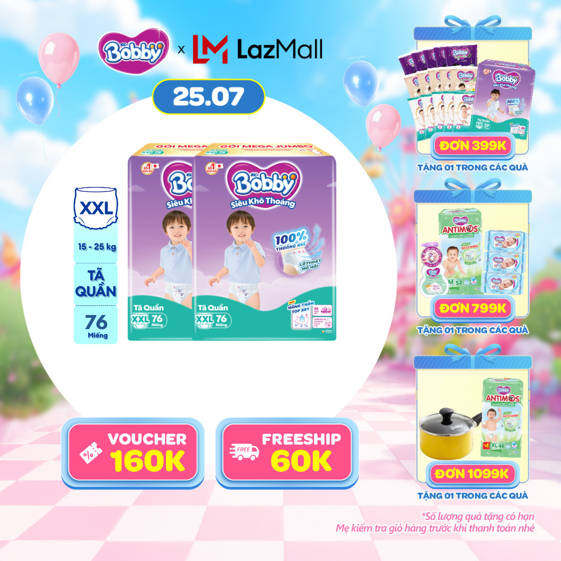 [SALE CUỐI THÁNG QUÀ TO] Combo 2 Tã/bỉm quần Bobby 3mm Mega Jumbo Siêu khô thoáng XXL76 [Bao bì thay đổi theo từng đợt nhập hàng]