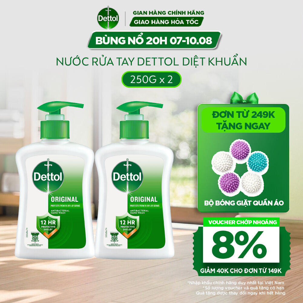 Combo 2 nước rửa tay Dettol kháng khuẩn hương tinh dầu thông - chai 250g