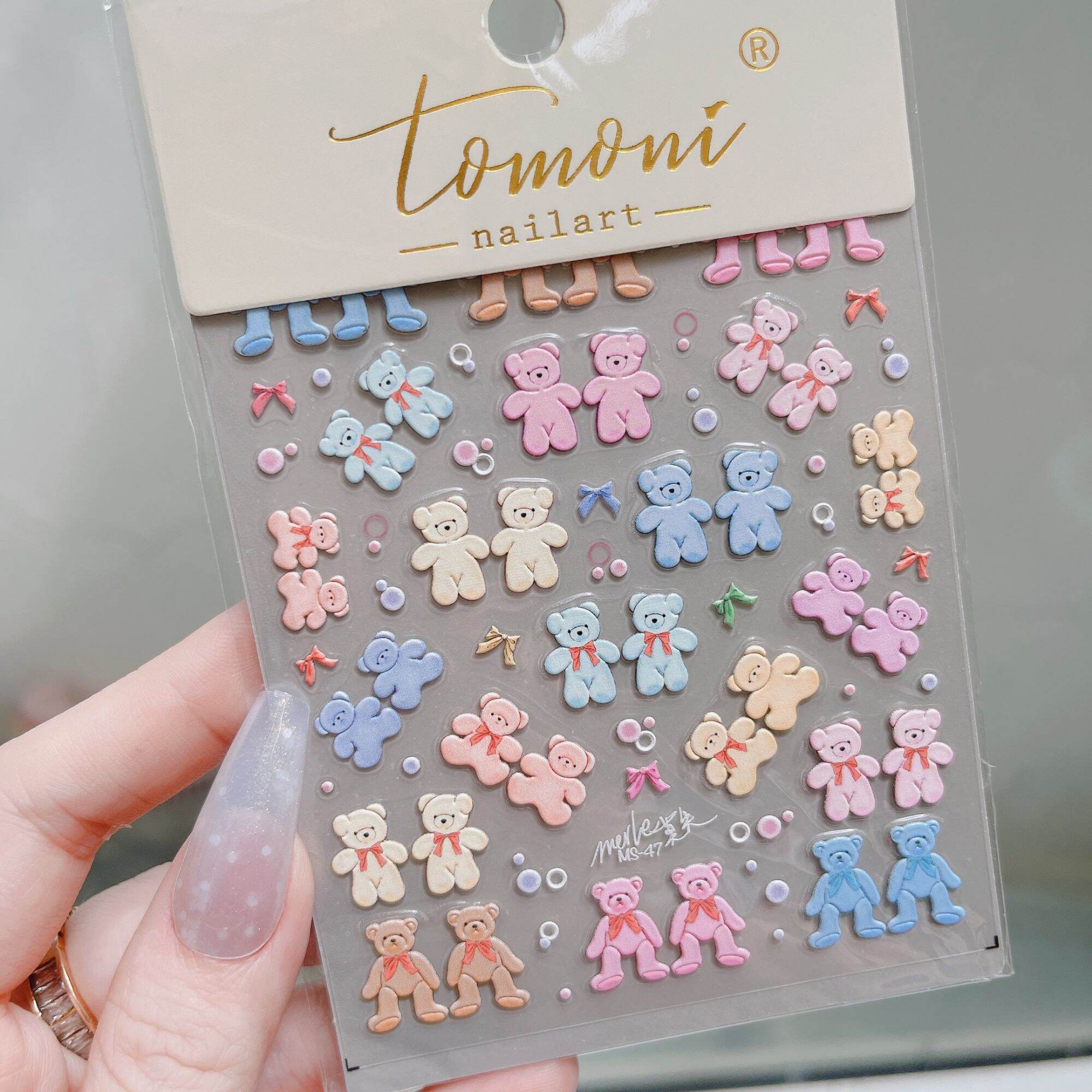 Sticker dán nổi hình Gấu Thỏ siêu xinh - Sticker dán móng tay nail lụa Tomoni cao cấp