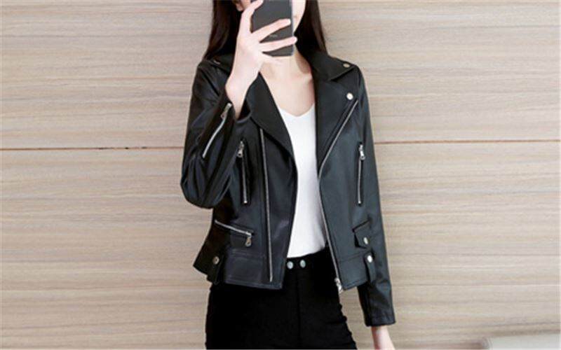 Áo Da Áo Khoác Nữ Áo Jacket Da Xe Máy Cỡ Lớn Màu Đen Tôn Dáng Gầy Ôm Dáng Phong Cách Hàn Quốc Mẫu Mới Xuân Thu Năm 2022 Mẫu Ngắn Cho Nữ