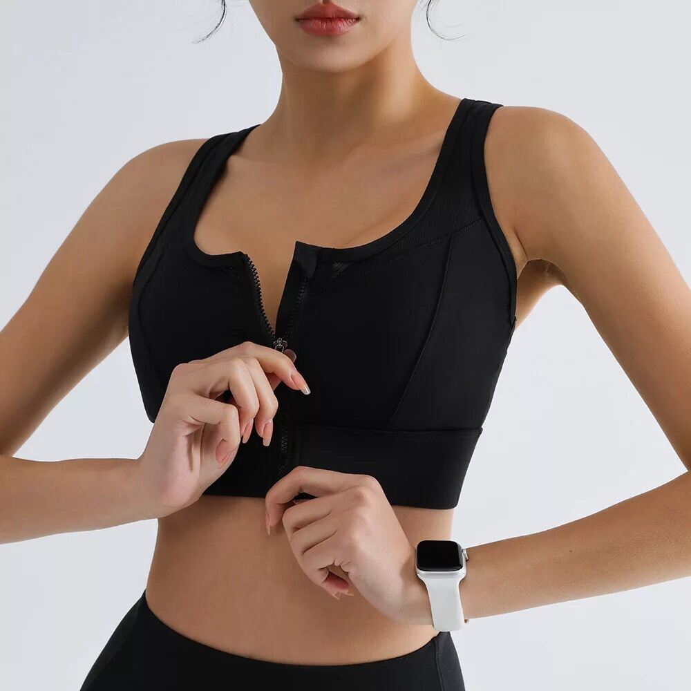 A045 - Áo bra dây kéo khoá mở phối lưới kèm mút thể thao tập gym yoga nữ có big size