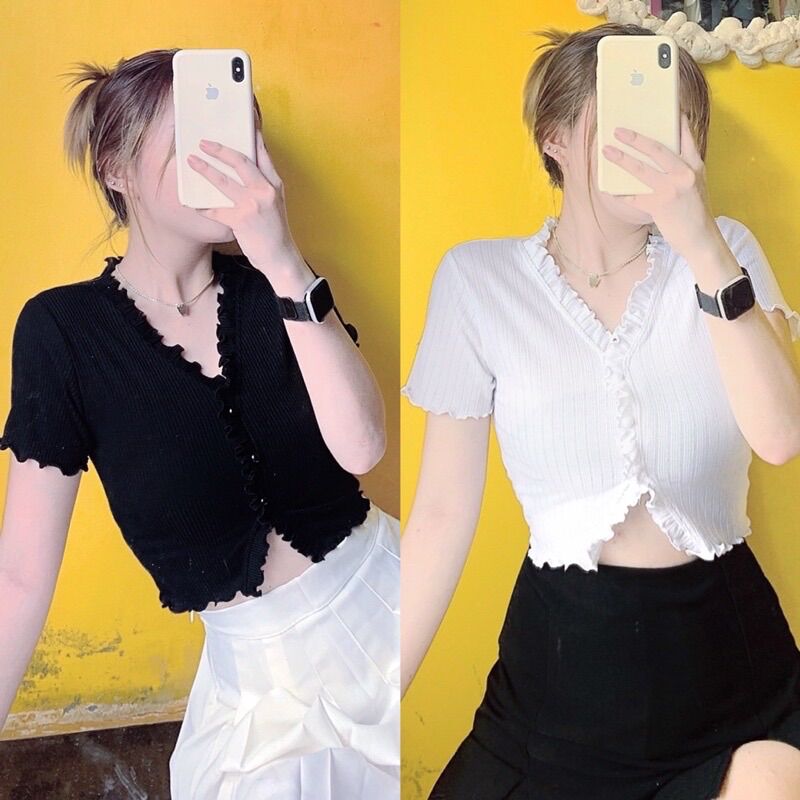 [HCM]ÁO KIỂU BÈO NÚT BỌC CROPTOP NỮ