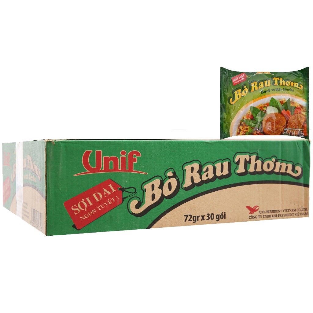 [HCM]Thùng 30 gói mì bò unif rau thơm 72g