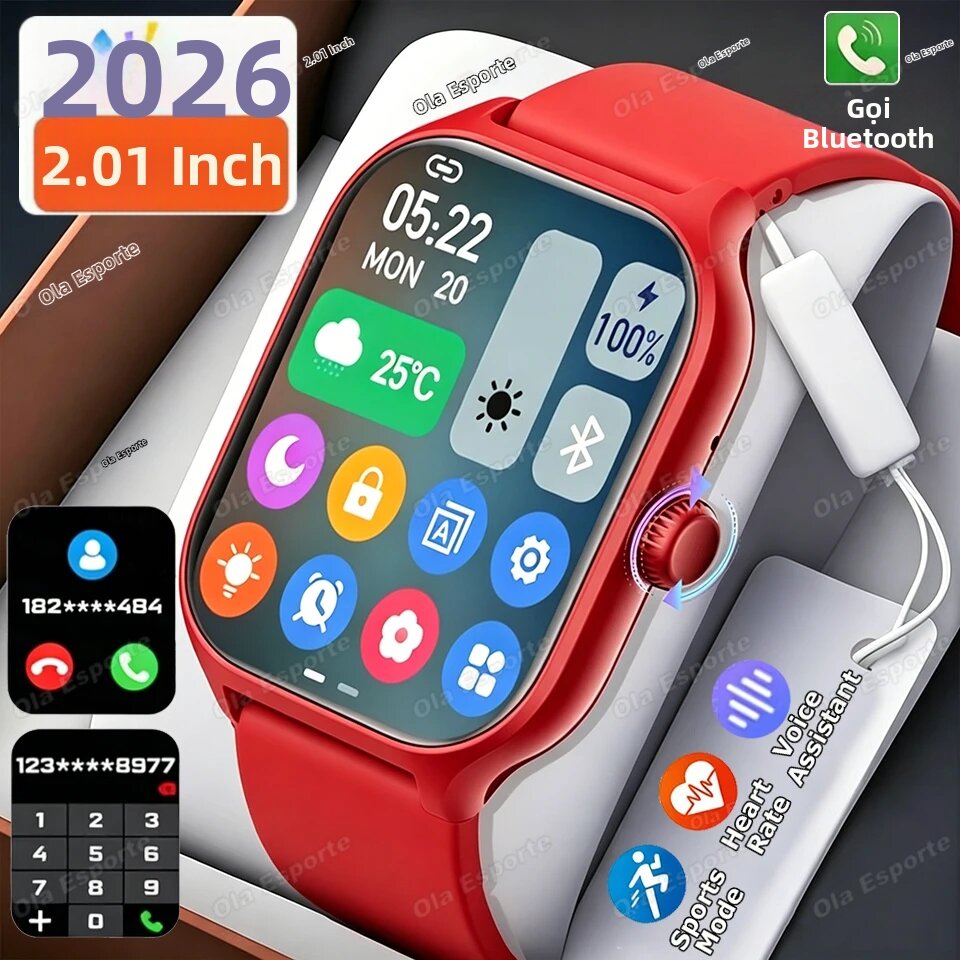 Đồng Hồ Thông Minh Mới 2026 Dành Cho Nam Và Nữ Với Chức Năng Theo Dõi Nhịp Tim, Nồng Độ Oxy Trong Máu, Điện Tâm Đồ (ECG), Thể Thao, Thể Dục, Khả Năng Gọi Bluetooth