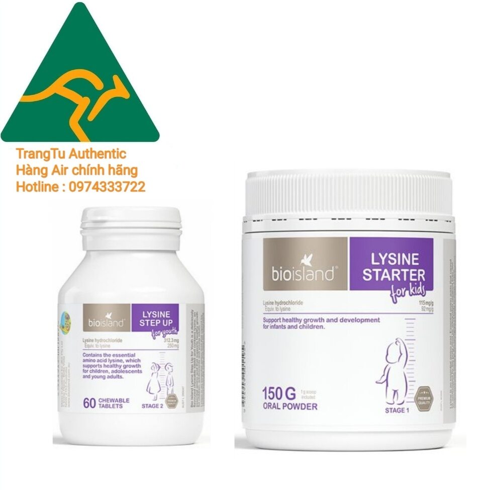 Bột Lysine Bio Island 150g và Lysine Bio Island 60 viên -phát triển tăng chiều cao cho trẻ