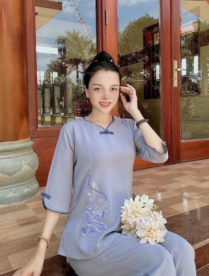 Bộ đồ lam đi chùa vải đũi cho nữ chất mịn mát
