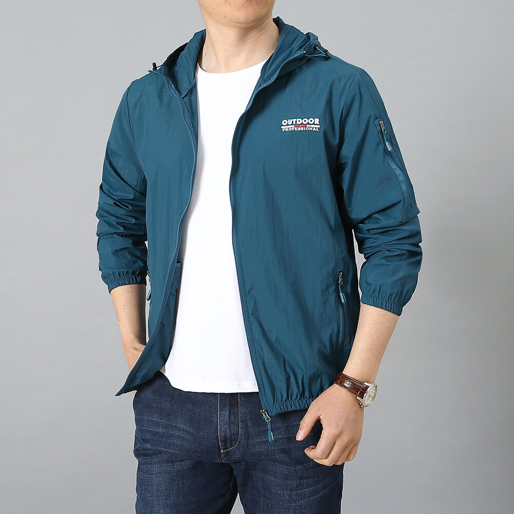 Áo Chống Nắng Áo Jacket Cardigan Liền Mũ Dài Vừa Rộng Rãi Xanh Denim Khóa Kéo Dài Tay Cho Nam Mặc Ngoài Mùa Hè Thoáng Khí Kiểu Mỏng