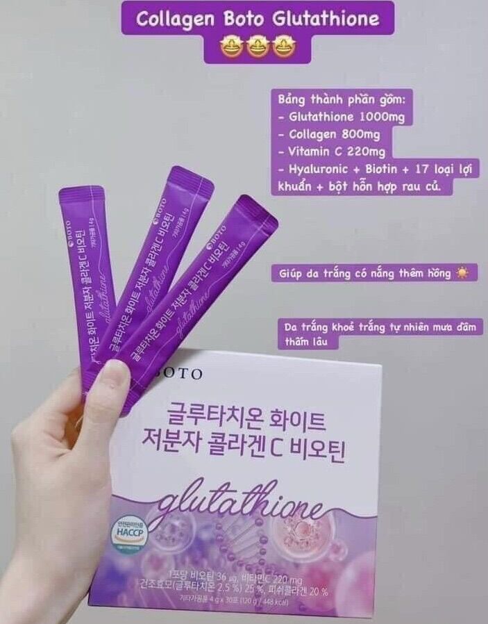 Hộp 30gói - Colagen BOTO trắng da Glutathione 1000mg vị chanh thơm ngon