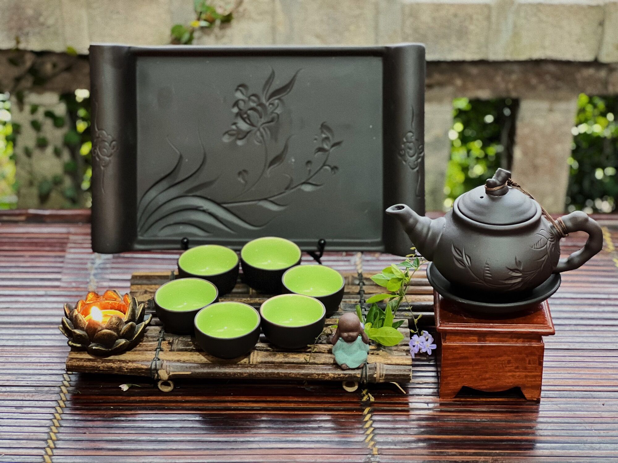Bộ ấm trà tử sa. Gốm sứ Bát Tràng.