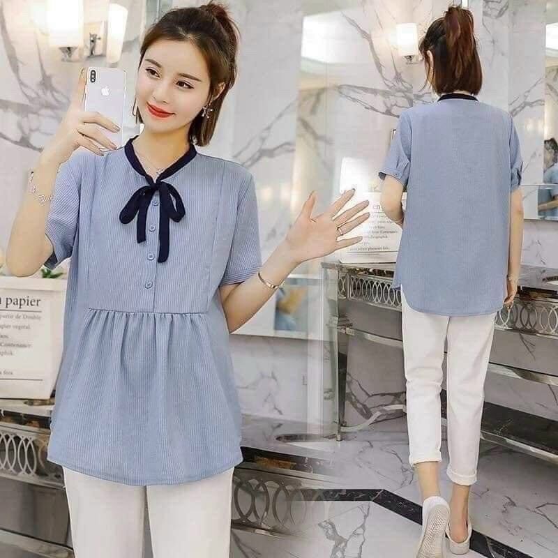 Áo bầu công sở mùa hè nơ trẻ trung