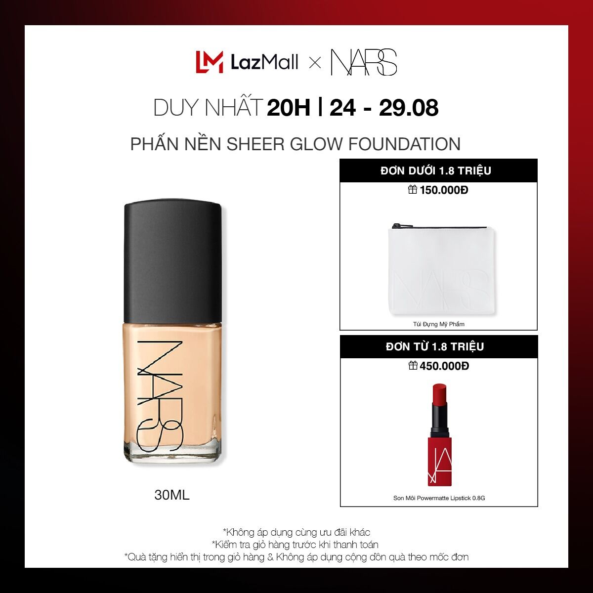Phấn nền dạng lỏng NARS Sheer Glow Foundation 30ml