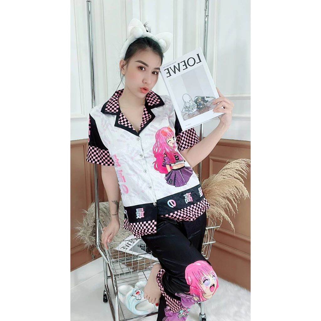 [HCM]Đồ Bộ Lụa Latin Pijama Tiểu Thư Tay Ngắn Quần Dài Nữ Mặc Nhà - M79