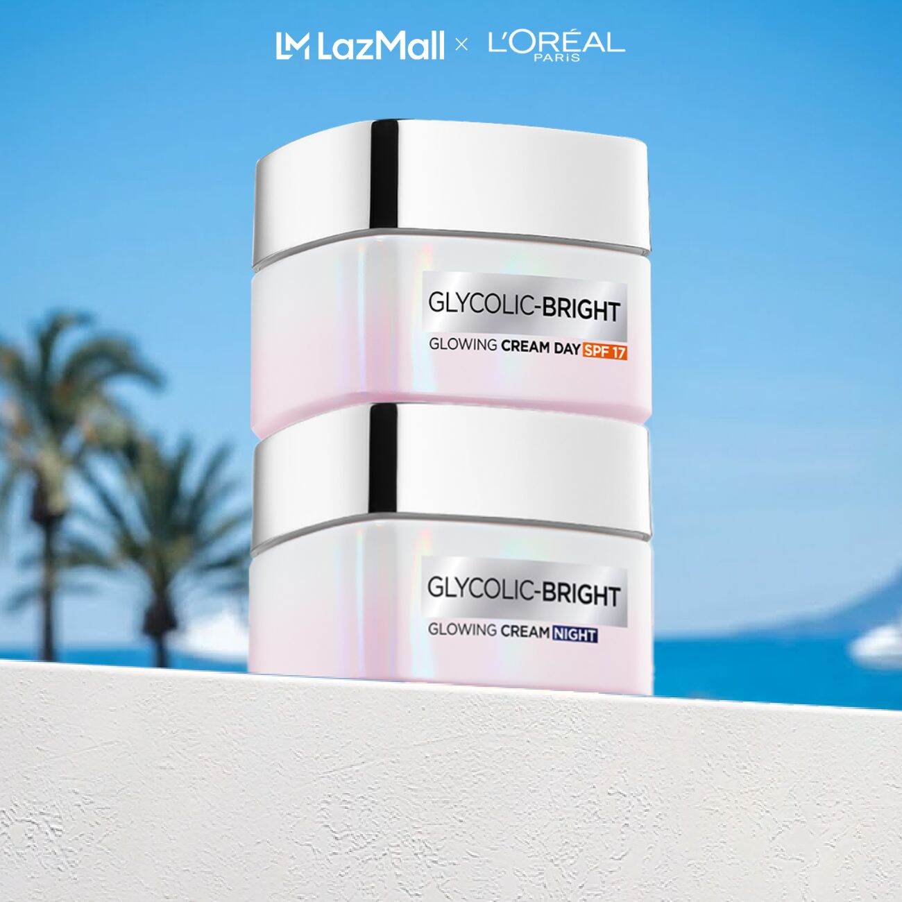 Bộ kem dưỡng ngày đêm sáng da mờ thâm nám L'Oreal Paris Glycolic (AHA) Bright SPF 30 50mlx2