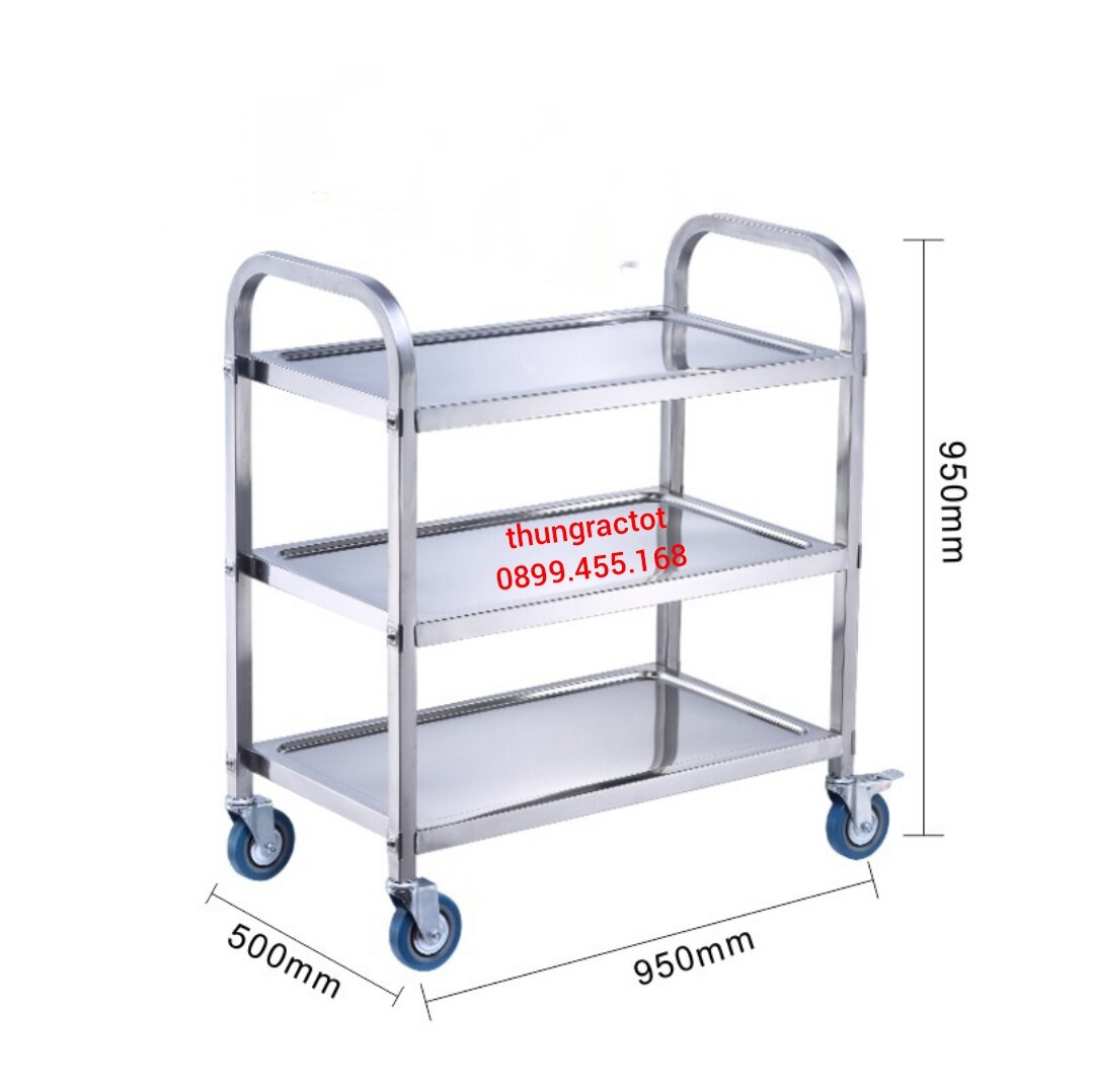 Xe đẩy thức ăn inox 3 tầng