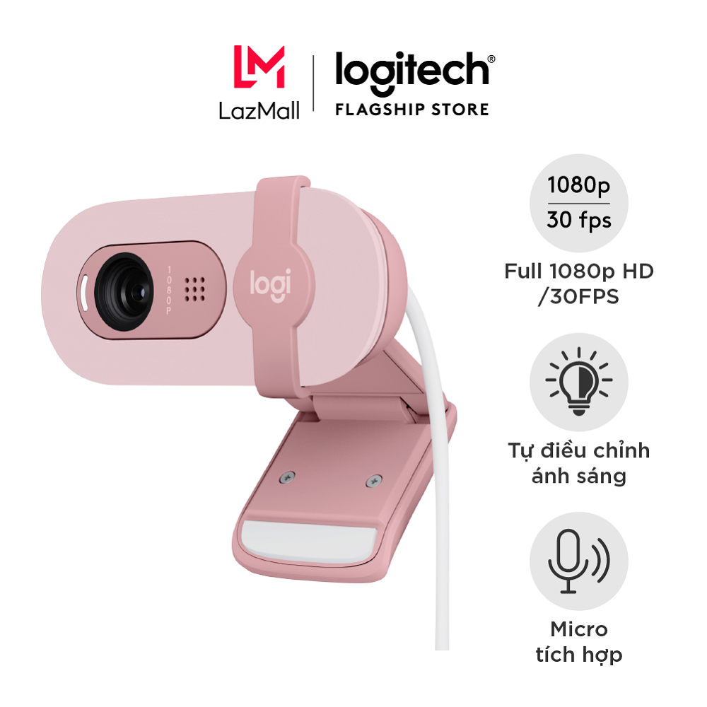 Webcam Full HD Logitech Brio 100 - Hội họp và Truyền trực tuyến Cân bằng ánh sáng tự động Mic tích h