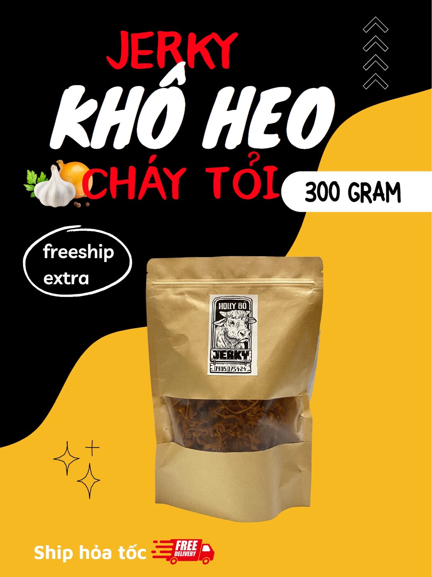 Khô heo cháy tỏi ngon bùng cháy Jerky 300 gram