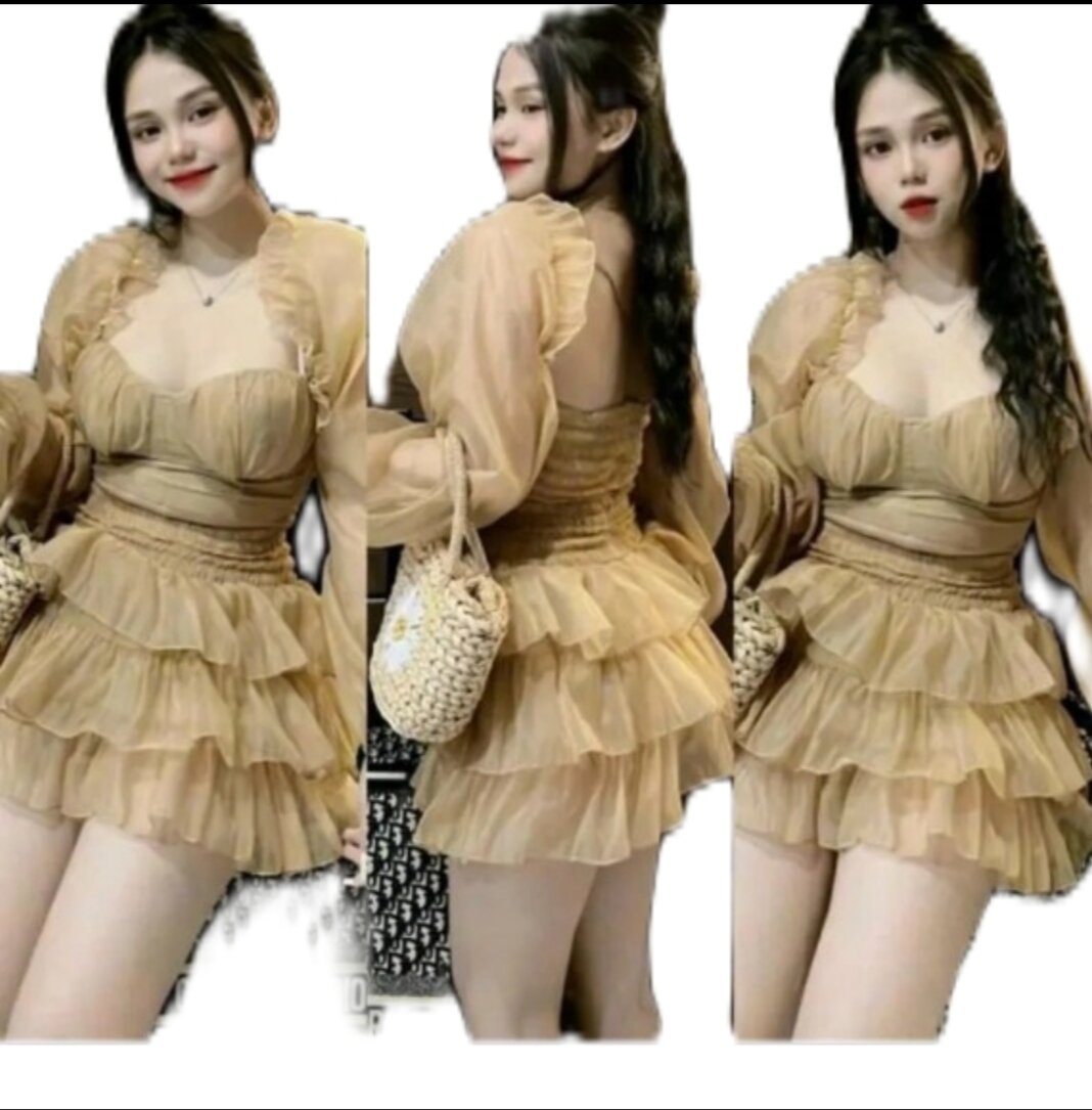 sét bộ voan kiểu vai trễ bèo croptop