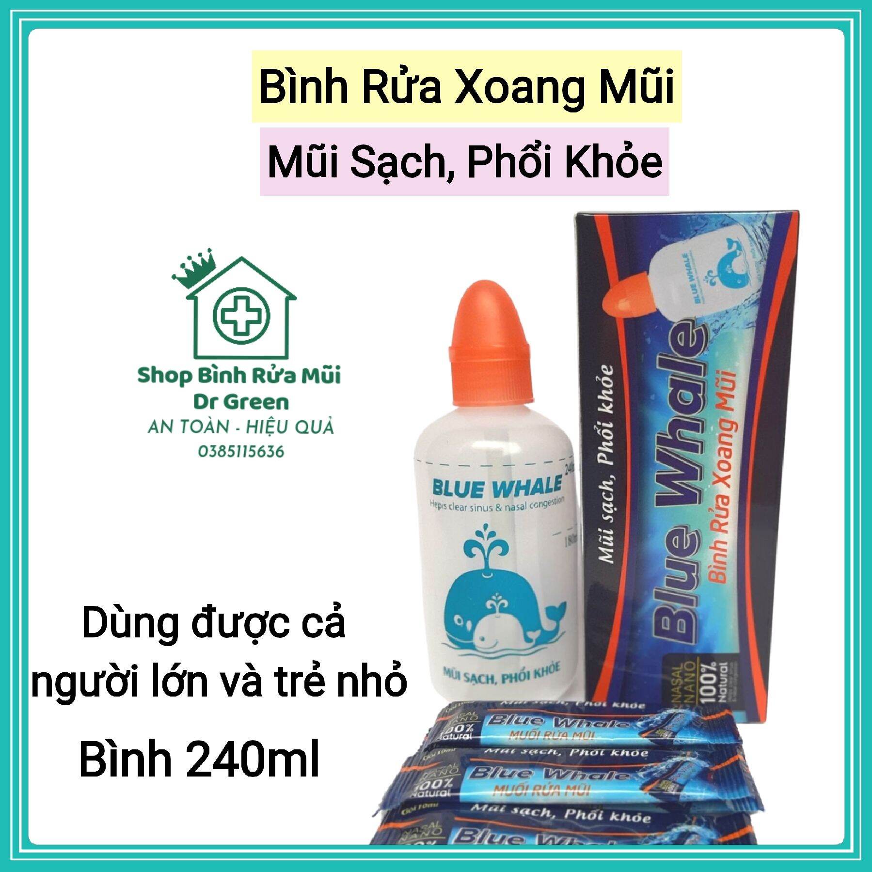 Bình Rửa Xoang Mũi 240 Ml Kèm 5 Gói Muối - Mũi Sạch Phổi Khỏe