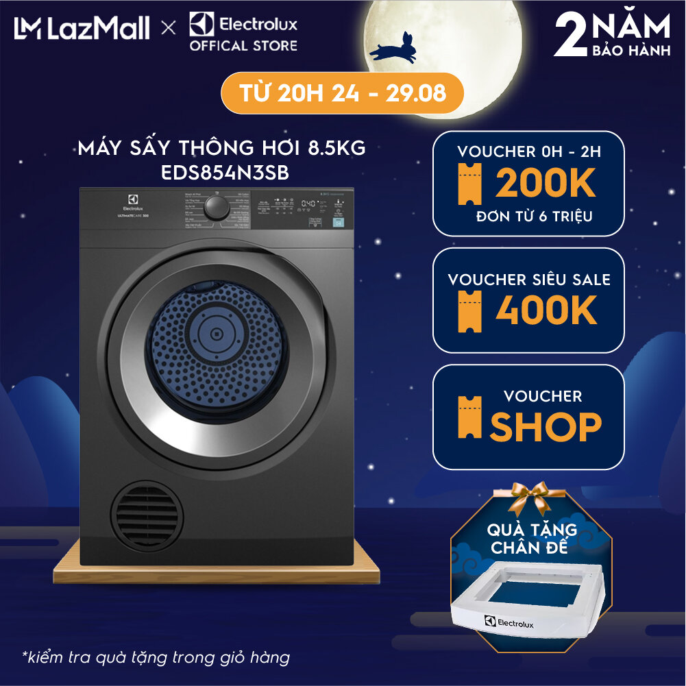 Máy sấy thông hơi Electrolux 8.5kg EDS854N3SB - Làm mới áo quần bằng hơi nước và giảm nhăn, lồng giặt chuyển động luân phiên, tính năng khóa trẻ em