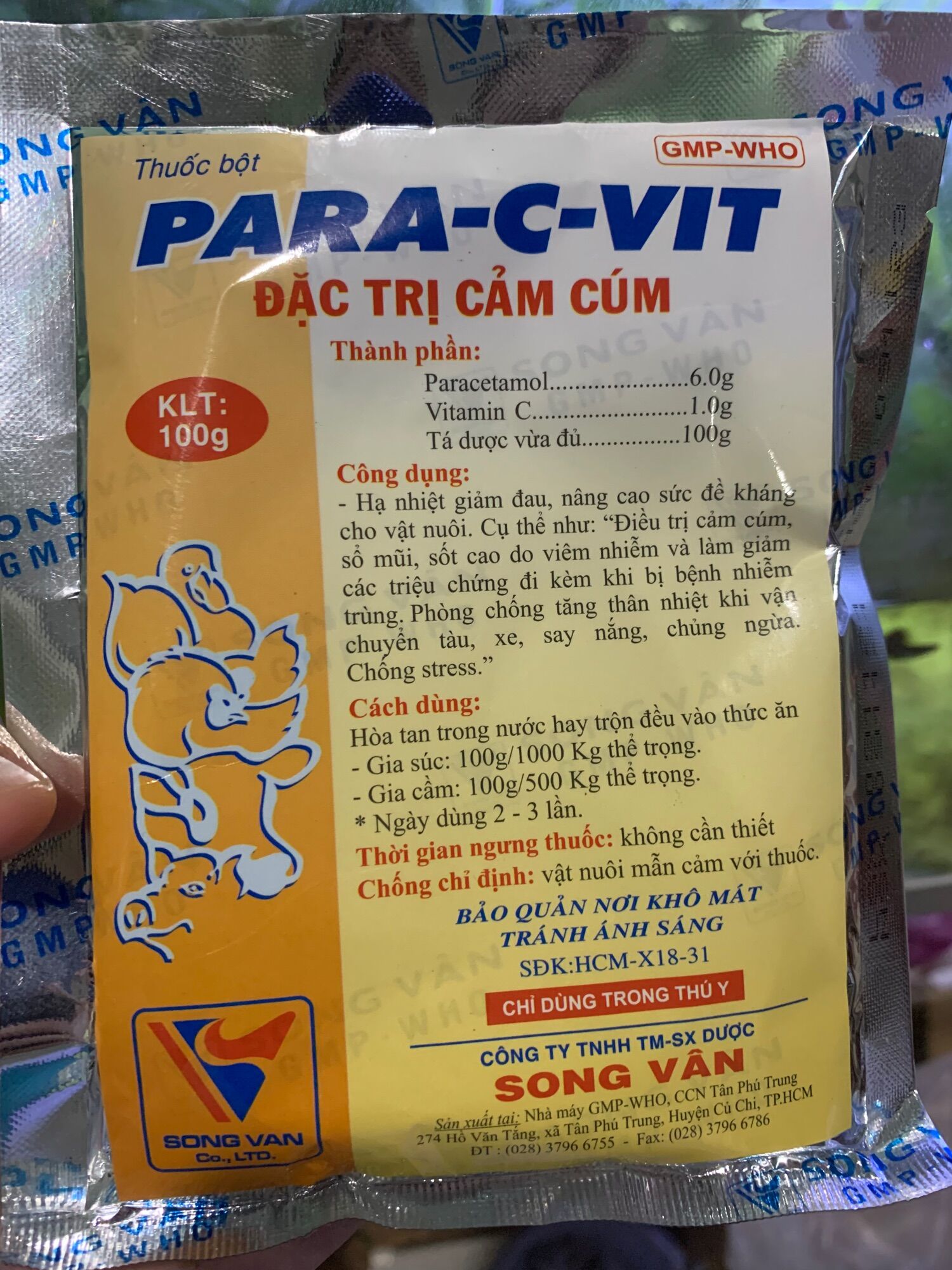 Phòng Cảm cúm cho gà, vịt túi 100 gram.