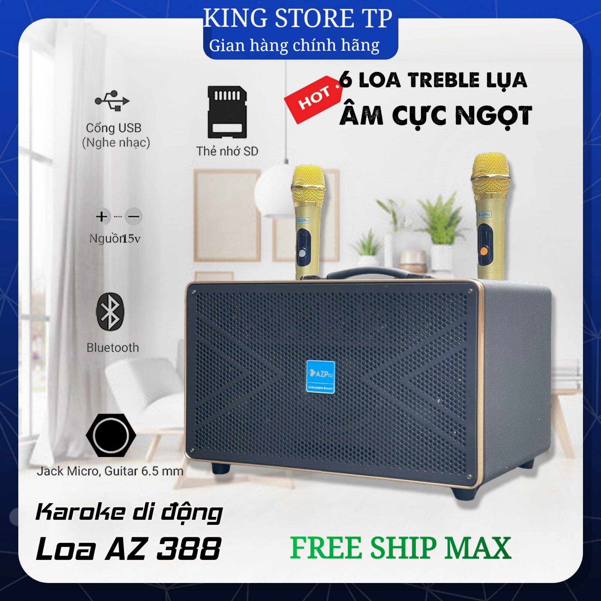 [HOT] Loa Kéo Di Động Azpro AZ-388 Bass 16cm, 2mid, Và Kèm 6 Chiếc Loa Treble, Loa Karaoke xách tay 