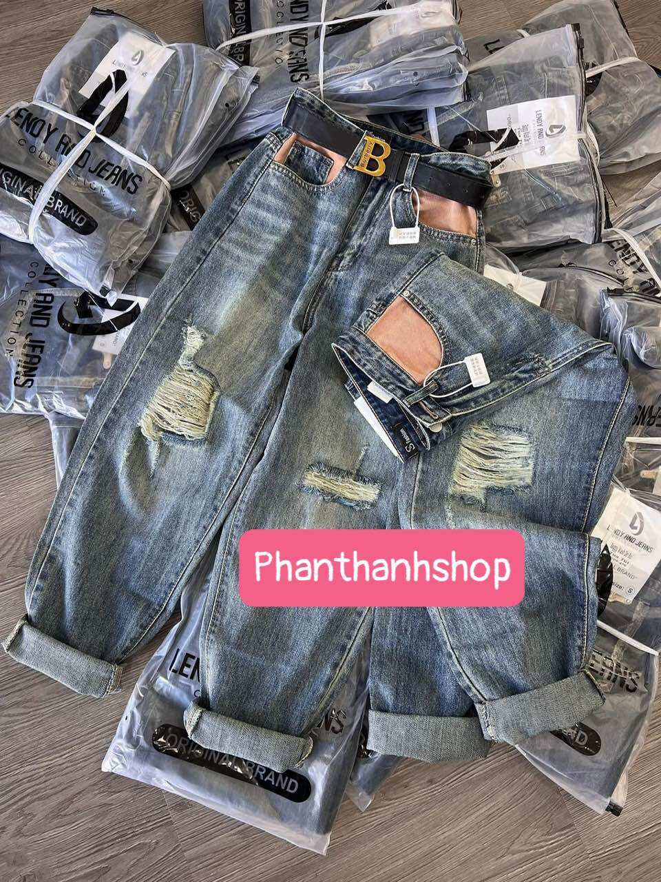 Quần baggy QC - jeans lưng chun tag hồng