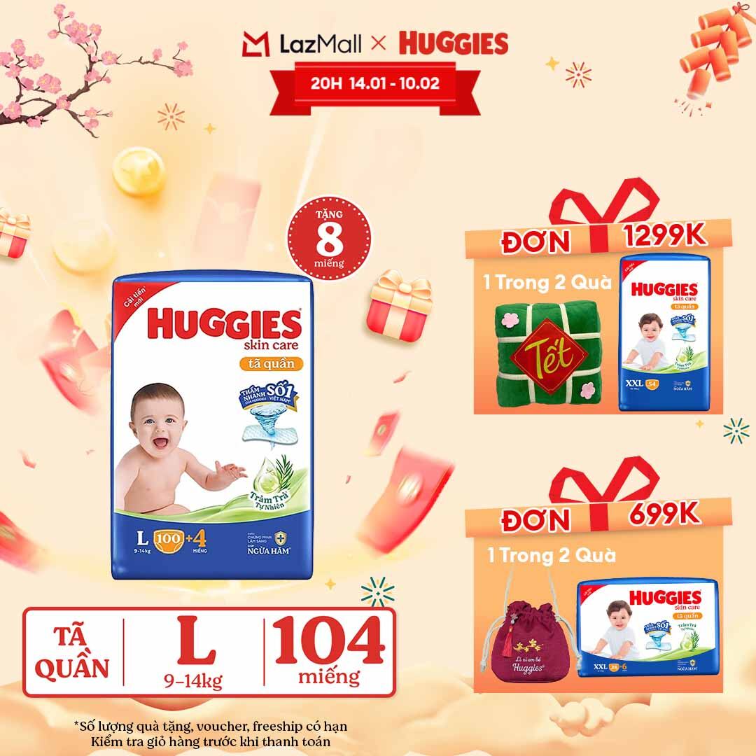 [CHỈ 15.01-10.02 GIẢM THÊM 90K]  Gói Tã/bỉm quần HUGGIES SKINCARE MEGA JUMBO size L100+4 miếng