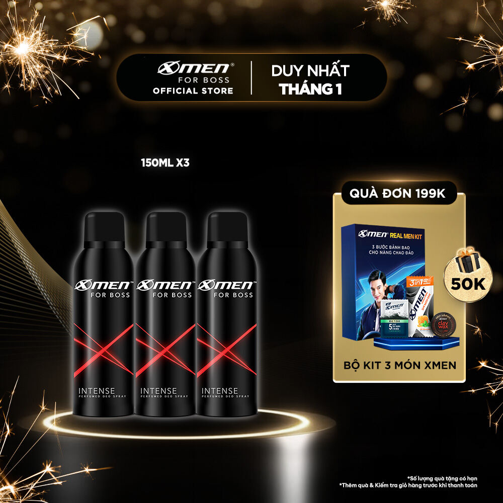 Combo 3 Xịt khử mùi XMen for Boss Intense 150ml/chai