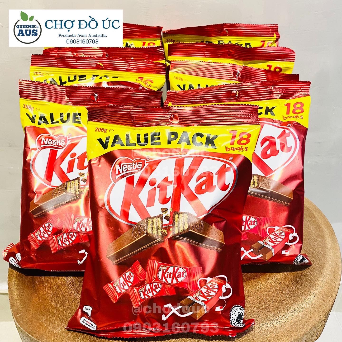 NEW 2022] Bánh xốp phủ chocolate Kitkat Milk - túi lớn 18 thanh mini