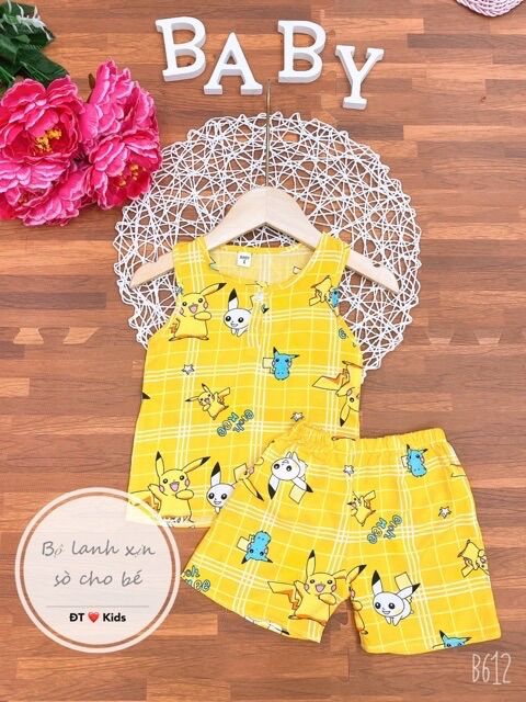Đồ bộ sát nách lanh lụa mặc nhà bé trai bé gái