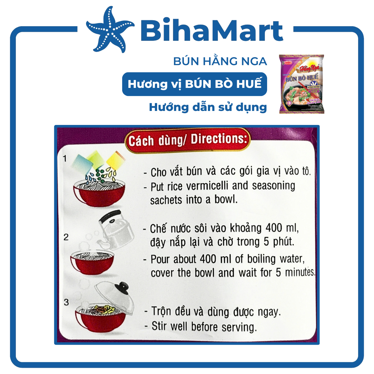 [SET 5 GÓI] - ACECOOK - Bún bò Huế Hằng Nga, Hằng Nga Bún bò Huế, Bún Hằng Nga hương vị Bún bò Huế, Bún bò Acecook (73g/gói)