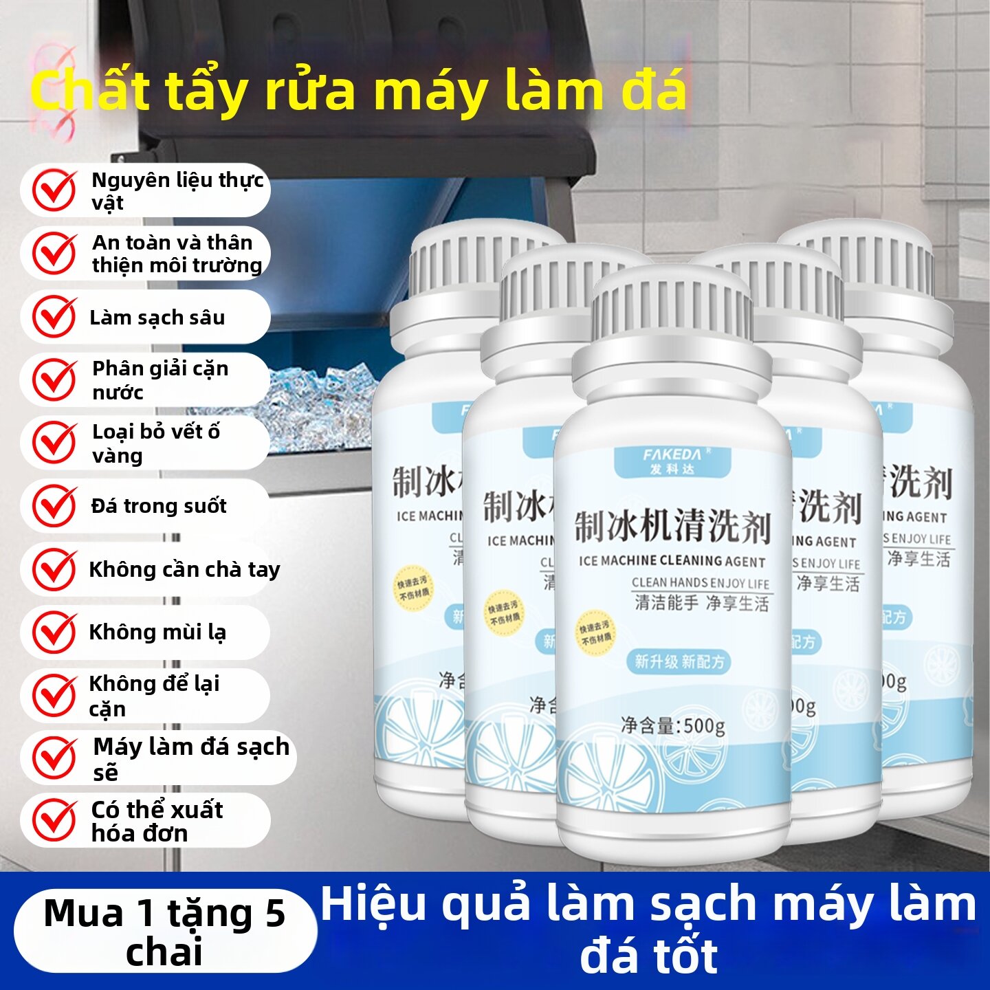 FAKEDA | Chất Tẩy Rửa Máy Làm Đá Viên Công Nghiệp Loại Bỏ Cặn Canxi
