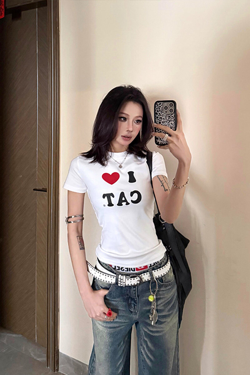 Áo Thun Cotton Tay Ngắn Ôm Vừa Vặn Mùa Hè Cho Nữ Áo Thun Tay Ngắn Thiết Kế Mỹ Dành Cho Nữ Áo Thun Co