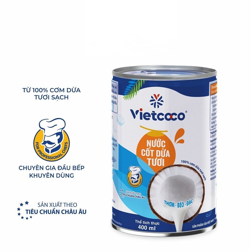 Nước cốt dừa vietcoco đặc béo 400ml lon lớn
