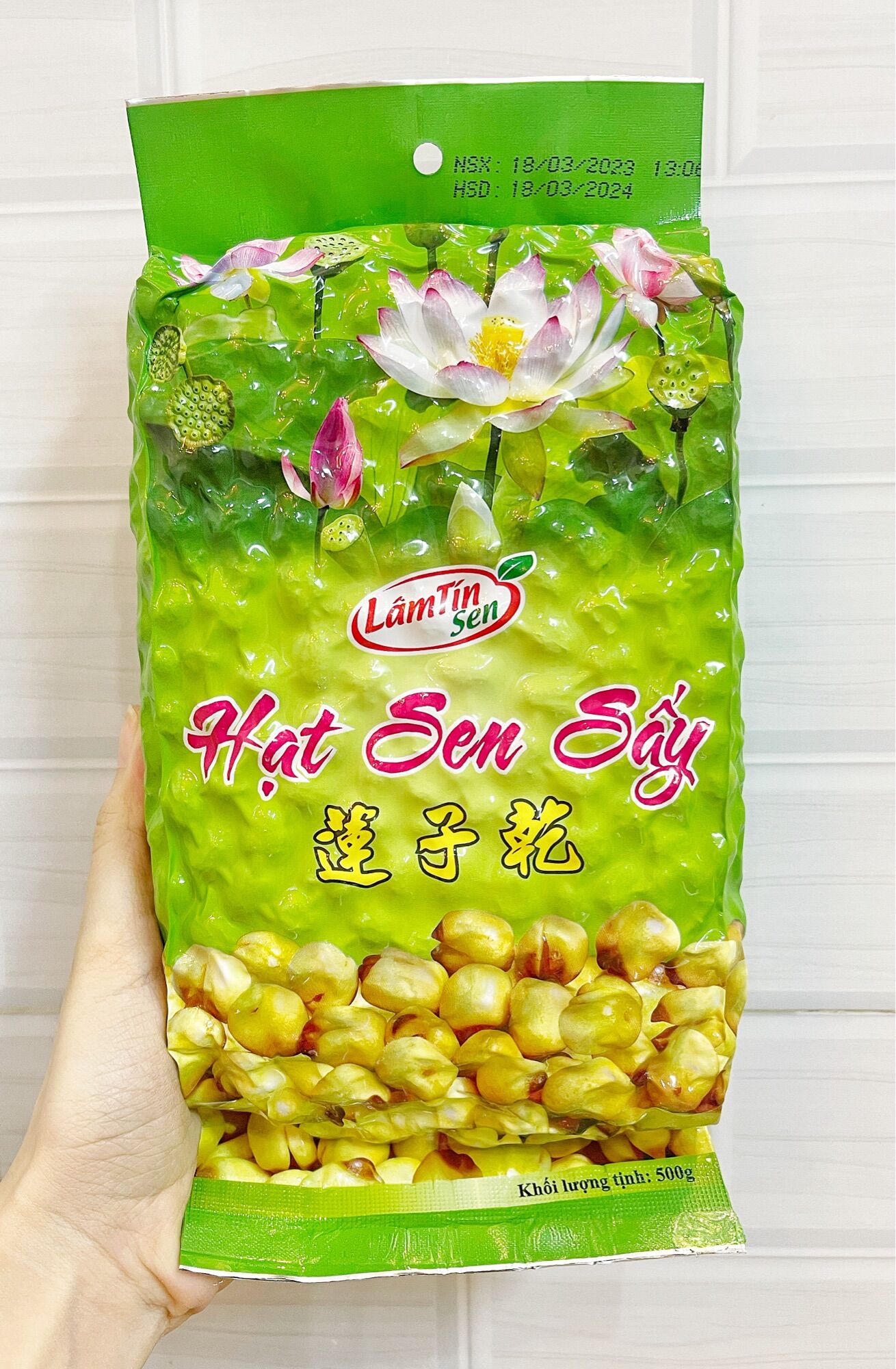 Gói 500g hạt sen sấy lâm tín