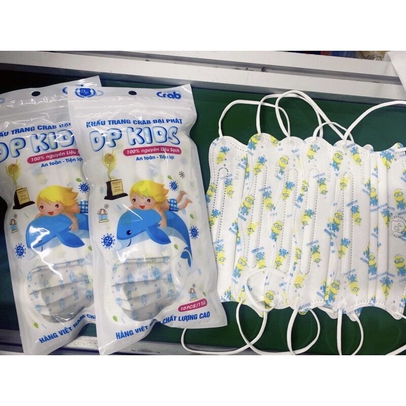 Combo 10 túi (100 cái) khẩu trang King Crab Cua cho bé từ 4-12 tuổi
