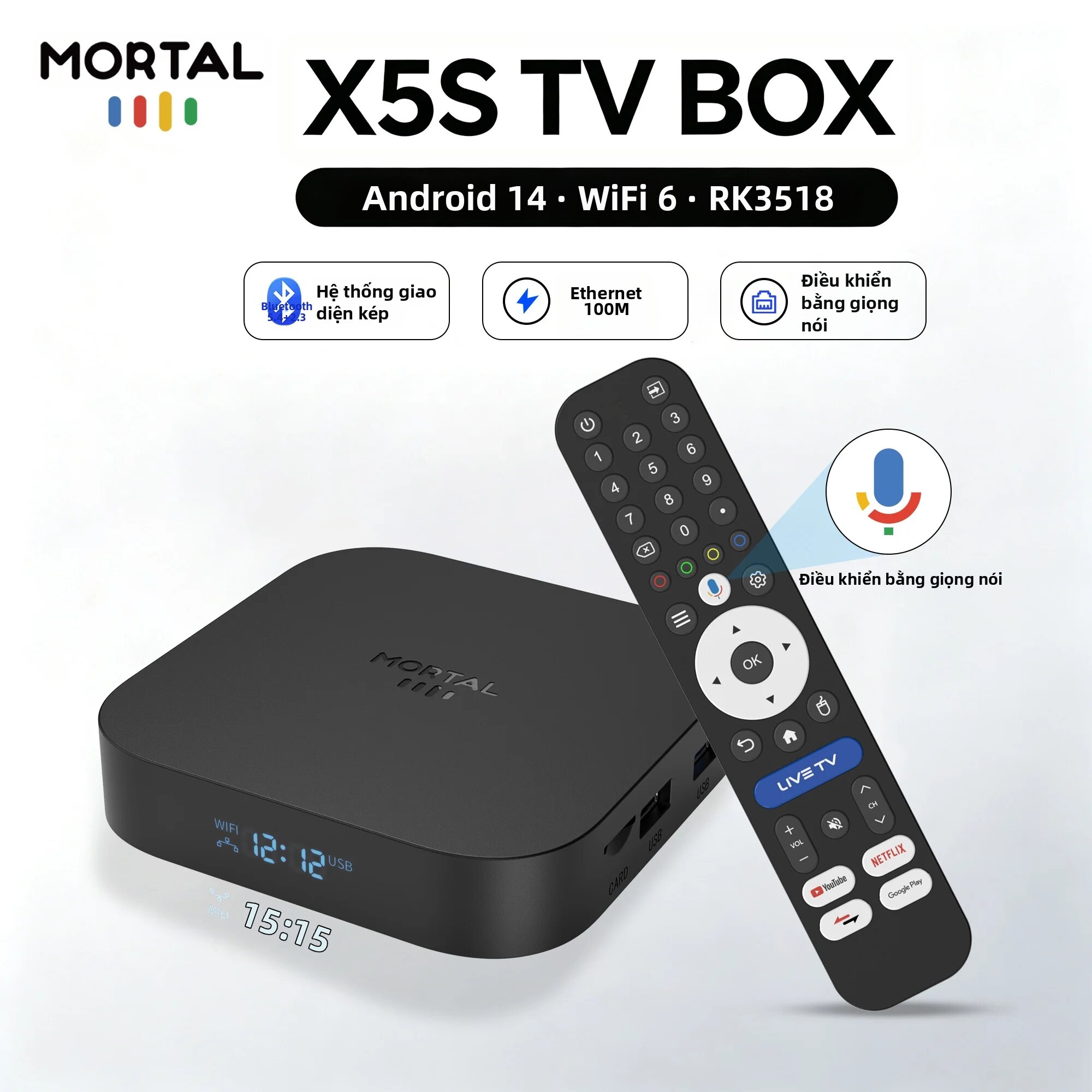 Hộp Giải Mã Truyền Hình Thông Minh Android X5S 2026 8K Ultra HD, Hỗ Trợ Wifi Kép, BT5.4, RAM 2GB DDR3, Bộ Nhớ 16GB eMMC, Tích Hợp Trợ Lý Giọng Nói, Dành Cho Rạp Hát Gia Đình