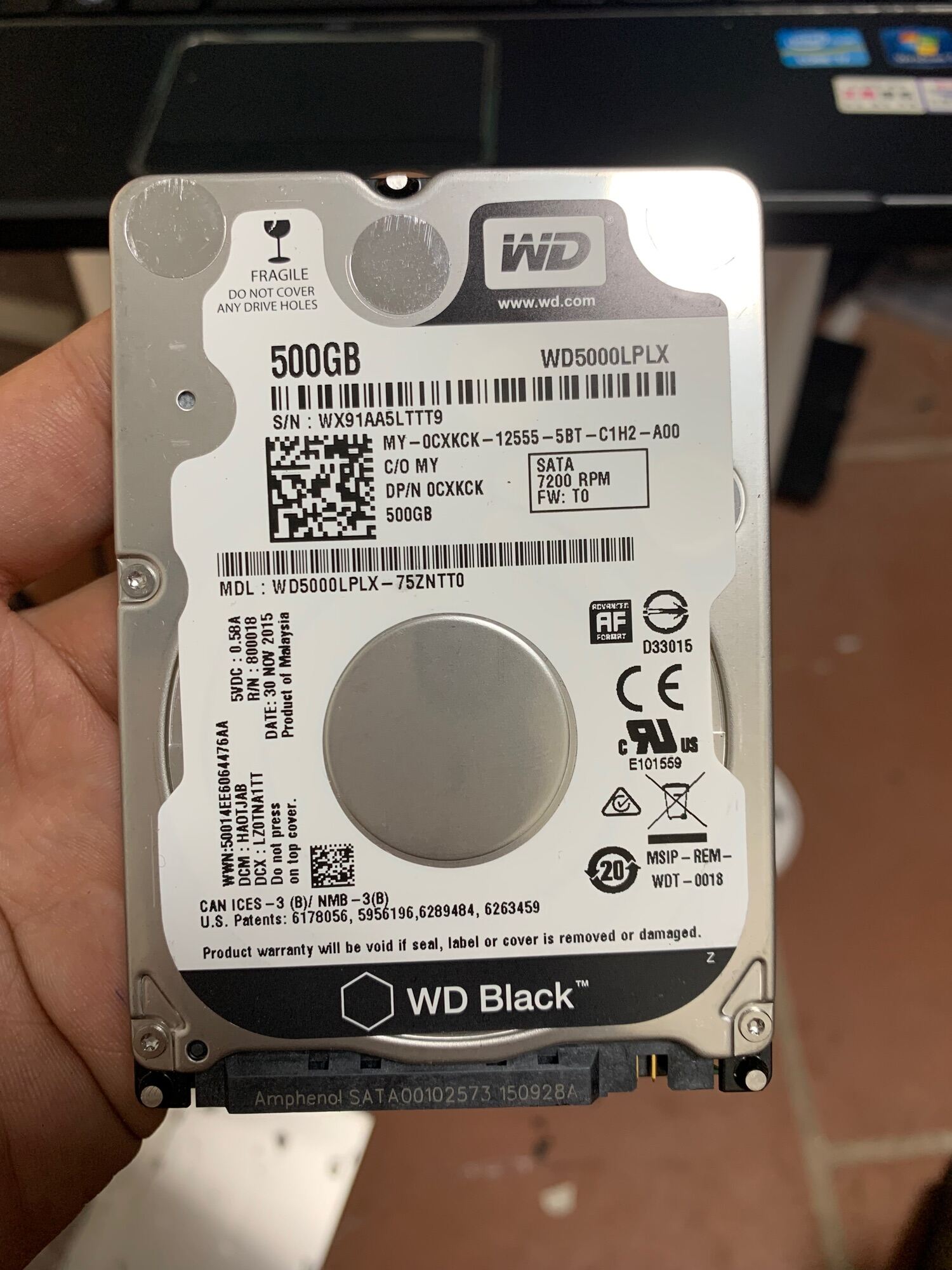 Ổ cứng cơ 2.5” laptop WD back 500gb 7200rpm sức khoẻ good