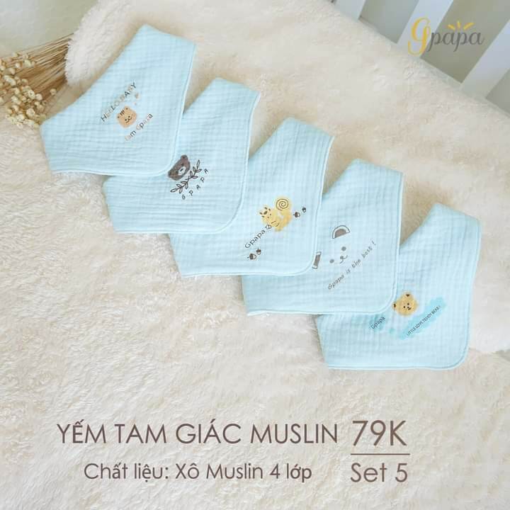 (5 yếm) Khăn Yếm Cho Bé, Khăn Tam GIác Cotton Có Cúc Bấm, Khăn Yếm Cho Bé Yêu