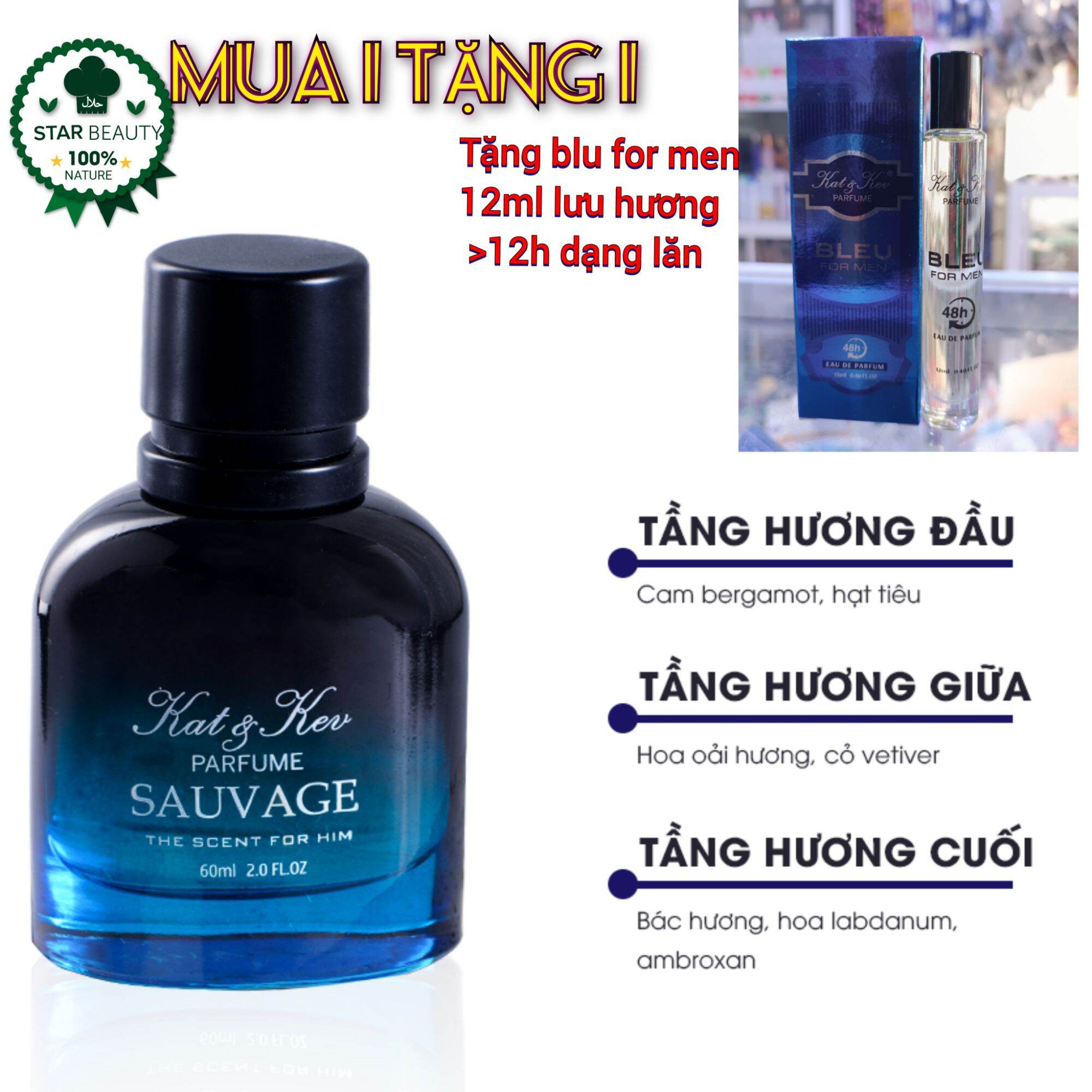 Nước hoa sauvage 60ml tặng kèm blu for men 48h 12ml